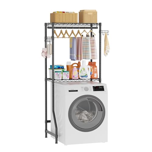 Image of Golpart Laundry Organizer Shelves Over the Washer and Dryer Storage Shelf | Heavy Duty Laundry Room Organization Clothes Drying Rack Adjustable Height Wire Shelving and Wire Basket with Hanger Rod