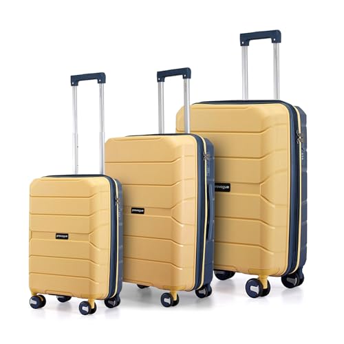 Image of Provogue Cascade Hard-Sided PP Trolley Bag Set of 3 | Expandable Space with 8 Wheels Trolley Bags for Travel | Lightweight with Combination Lock | 5 Year Warranty (Golden Yellow /Blue Berry)