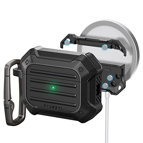 Spigen Tough Armor (Mag Fit) Designed for AirPods Pro 2nd Generation Case 2022/2023 (USB-C/Lightening Cable) MagSafe Compatible Magnets Embedded - Black