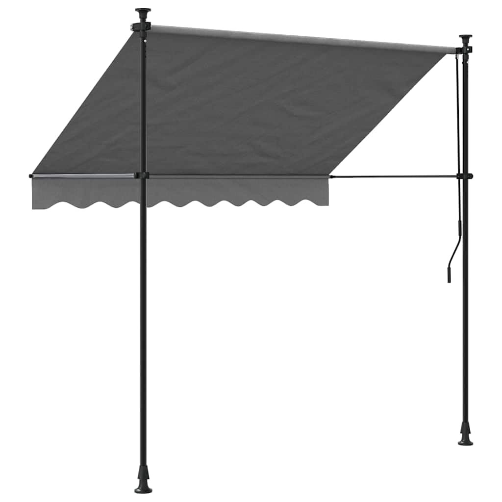 Markiza zwijana antracyt 200x150 cm, stalowa rama z tkaniną PU odporną na promienie UV, z regulowaną wysokością prętów 210-300 cm i korbą do zwijania, idealna na taras, balkon,
