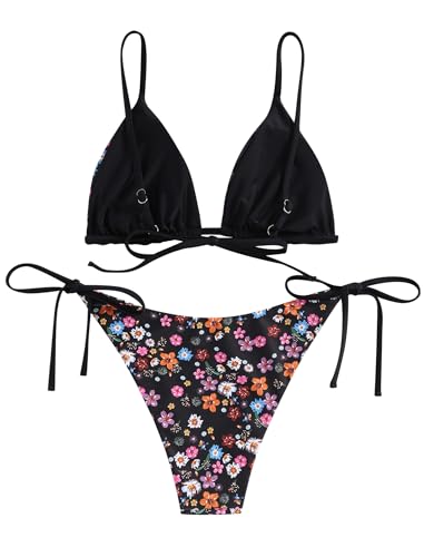 Image of ZAFUL Women's Triangle Bikini Floral String Bikini Set Two Piece Swimsuit Bathing Suits