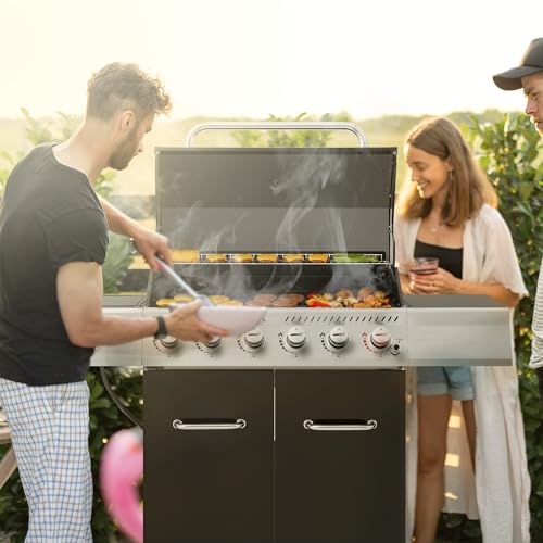 Image of Royal Gourmet GA6402H 6-Burner Propane Gas Grill with Sear Burner and Side Burner, 74,000 BTUs, Cabinet Style Outdoor BBQ Grill for Barbecue Grilling & Backyard Cooking, Black