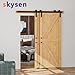 SKYSEN 32in x 84in Double Sliding Barn Doors with 6FT Single Track Bypass Barn Door Hardware Kit, Unfinished Spruce Wood, Save Spacing, Easy to Install, Maximum Fit 53in Openning.(32-84-6FT-DGZ)
