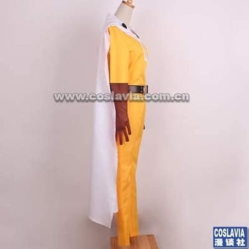 Miniatura 3 de Saitama - Conjunto de cosplay de overol amarillo, conjunto de guantes con capa blanca, disfraz de anime para Halloween, cosplay, unisex (mujer S)
