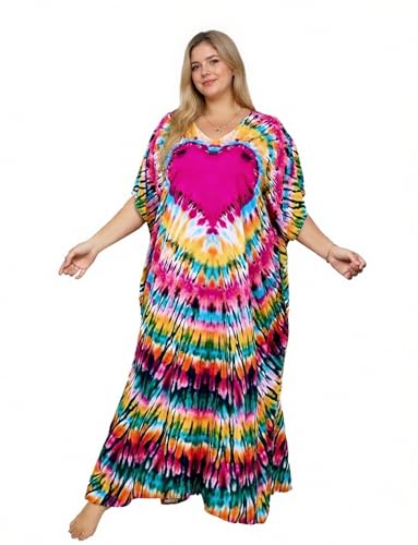 Image of sunforyou Kaftan Dresses for Women Plus Size Lightweight Swimsuit Cover up Batwing Sleeve Print Loungewear Beach Robe