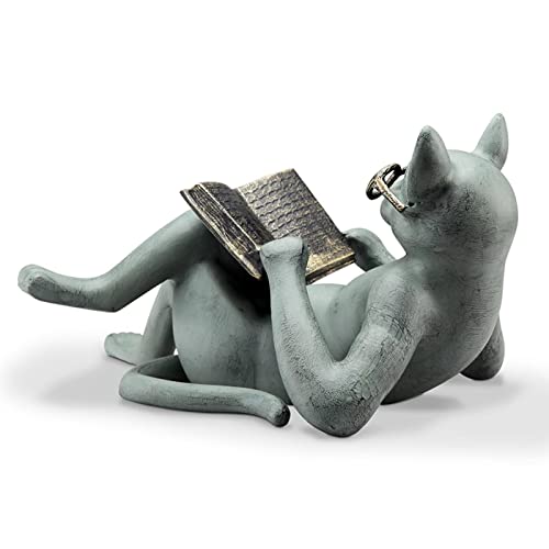 Faruxue Estátuas de gato decoração de jardim - ornamentos de resina de gato literário decoração de e