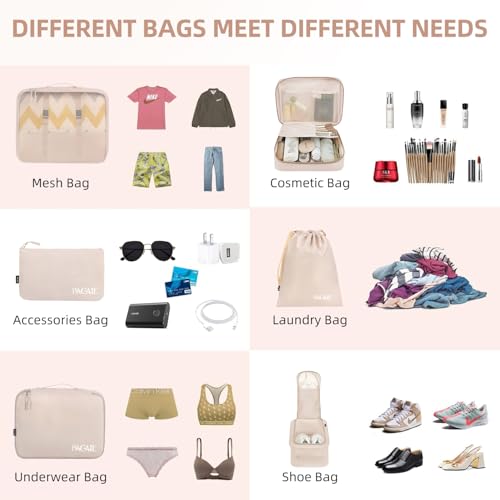 BAGAIL 8 Set Packing Cubes Luggage Packing Organizers for Travel Accessories-Cream - Image 5