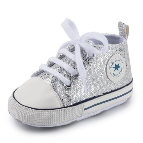 Image of Unisex Baby Girls Boys Canvas High-top Shoes, Newborn Infant Anti-Slip Soft Sole Frist Walking Breathable Sneakers