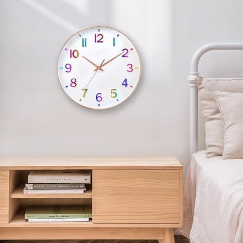 Image of HZDHCLH Kid Wall Clocks Battery Operated,12 inch Silent Non Ticking Modern Wall Clock for Nursery Kids Room Living Room Bedroom Kitchen Office Classroom Decor