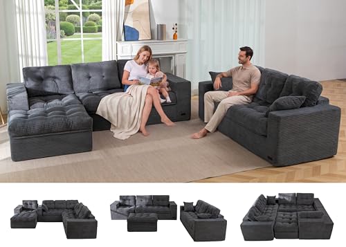Image of MAXYOYO Modular Sectional Sofa with Ottoman and Loveseat, Cloud Boneless Couch with Layered Cushion, Flexible Module Combination Sofa for Living Room, No Assembly Required,Dark Grey
