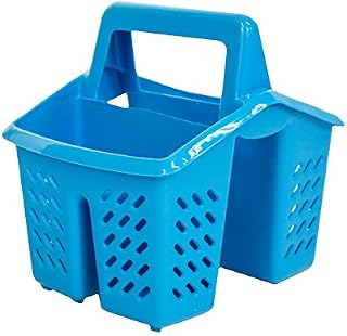 Excellent Houseware Blue 4 Compartment Plastic Sink Tidy Filter Cutlery Drainer Caddy with Handle