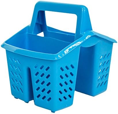 Excellent Houseware Blue 4 Compartment Plastic Sink Tidy Filter Cutlery Drainer Caddy with Handle