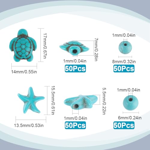SUNNYCLUE 1 Box 200Pcs Sea Turtle Beads Starfish Bead Charms Boho Style Sea Animal Beads 8mm 6mm Round Turquoise Spacer Bulk Blue Ocean Turtles Tortoise Bead for Jewellery Making Beading Kits - Image 2