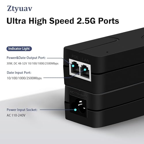Image of 2.5G PoE+ Injector 30W Non-PoE to PoE Adapter with 2 RJ-45 Ports - 100 /1000 /2500Mbps, IEEE 802.3af /at Compliant, Plug & Play, Distance Up to 100m (328 ft.), Ideal for IP Phones, IP Camera