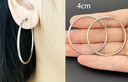 Stainless Steel Big Clip On Spring Hoop Earrings 3 Pcs Jewelry Set Gunmetal Tone4