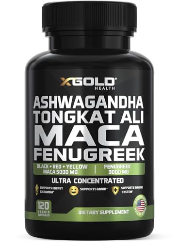 Ashwagandha 30:1 + Tongkat Ali 100:1 + Maca Root 20:1 + Fenugreek 10:1 Extract Supplement for Men & Women | High Potency Herbal Complex | Energy Vitality & Performance Support | Made in USA