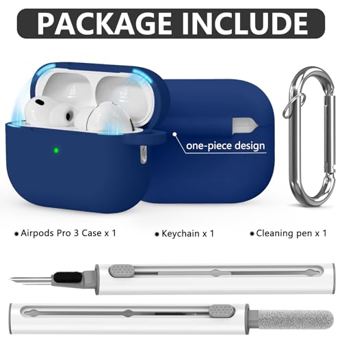 Image of Ljusmicker for AirPods Pro 3 Case 2025 with Cleaner Kit,Magnetic Blue | Soft Silicone Protective Cover for Apple AirPod Pro 3rd Generation Case with Keychain for Women Men,Shockproof,Magnetic