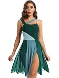 JanJean Womens Lyrical Asymmetrical Chiffon Dress Contemporary Ballet Dance Dress Dance Costume Green C Medium