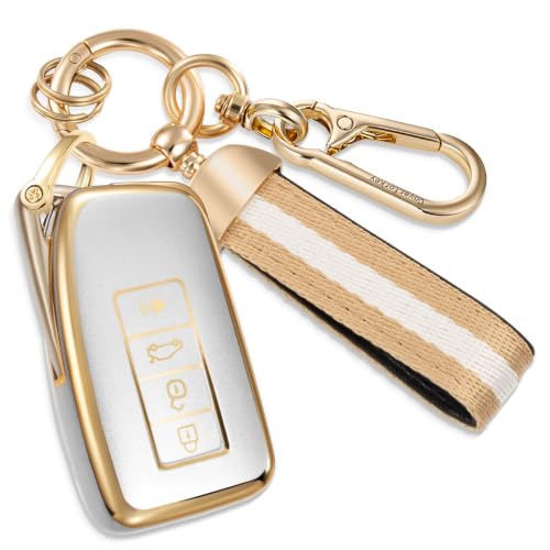 Image of for Lexus Key Fob Cover with Nylon Webbing Keychain, Fashionable Matte Metallic Soft Case for for Lexus GS GS-F ES IS IS-F (4 buttons) Key Fob Shell (Rose Gold, A)