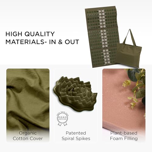 Image of Core Asana Acupressure Mat Massager for Foot, Back, Neck and Joint Pain Relief, Reduce Stress & Tension with Pillow, Reflexology Accupressure Set (Asparagus Green)