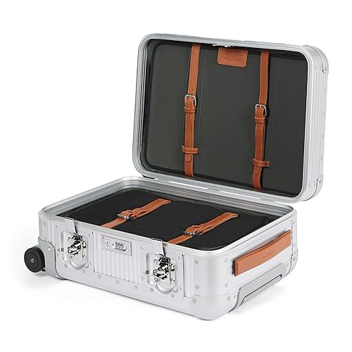 Milano Bank 53, Durable and Luxurious Luggage Made in Italy, 4-wheel Spinner for Smooth Travel, Integrated TSA Lock, Fine Leather Straps, Moonlight Silver, Check-In 21-Inch4