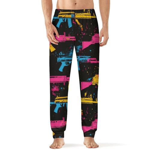 Artistic Splatter Machine Guns Soft Mens Pajama Pants Sleepwear Warm Lounge Sleep PJ Bottoms with Pockets