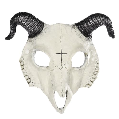 LVOW Realistic Full Face Skull Goat Mask Goat Horn Scary Animal Head Masks Halloween Party Masquerade Accessory for Adults