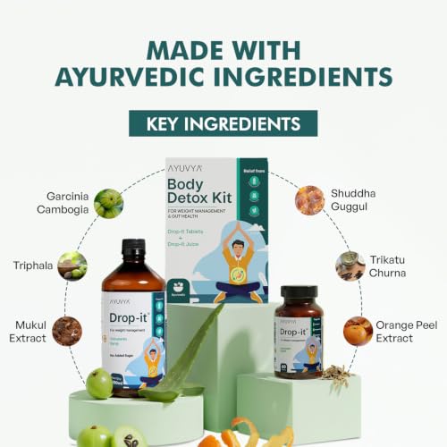 Image of Ayuvya Drop-it Detox Kit | Ayurvedic Detox for Weight Management| Helps Reduce Excess Weight Naturally | Helps Control Cravings & Overeating | 1 Month Pack