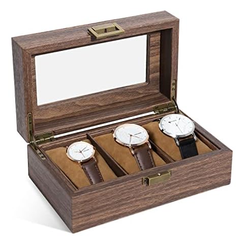 Uten 3 Slot Watch Box with Glass Lid Cover