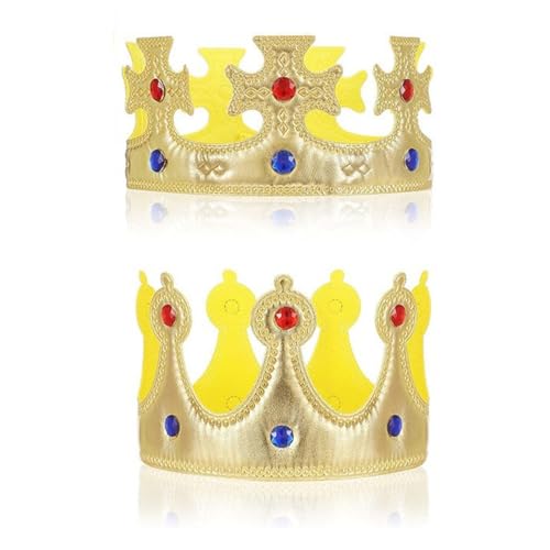 OUDQFCJ 2 peças coroa do rei e rainha, chapéu de festa de aniversário para crianças e adultos, tiara de princesa, acessórios para festas e disfarces, festa de aniversário de fantasia (dourado)