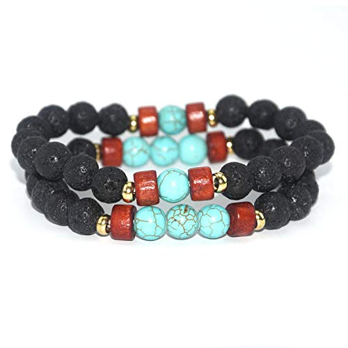 Bracelet de perles en pierre naturelle de lave et bois bleu, un bijou d'exception