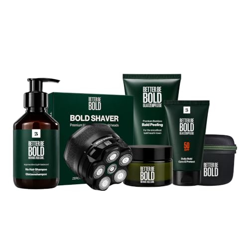 BETTER BE BOLD I Bold Shaver Set 3.0 - Glatzenrasierer + After Shave Glatzenpflege 2.0 I Set gegen Glanz & Trockenheit Glatzenpflege mit UV Schutz Glatzenpeeling Shampoo & Aftershave