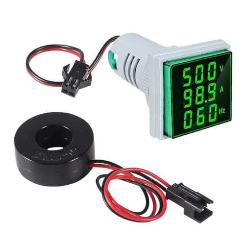 Image of 1 Pcs Green VAF Meter 50-500V 0-100A AC Current Voltage Frequency Indicator Digital Ammeter Voltmeter 22mm Square Head LED Multi-Function Instrument Monitor Detector Tester (VAF Meter (AC)