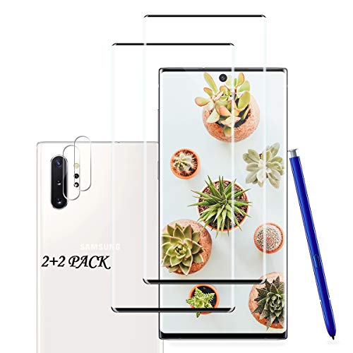 Galaxy Note 10 Premium HD Clear Tempered Glass Screen Protector + Camera Lens Protector by EESHELL, [2 Pack + 2 Pack] [Edge Covered] [9H Hardness] [Case Friendly] for Samsung Galaxy Note 10