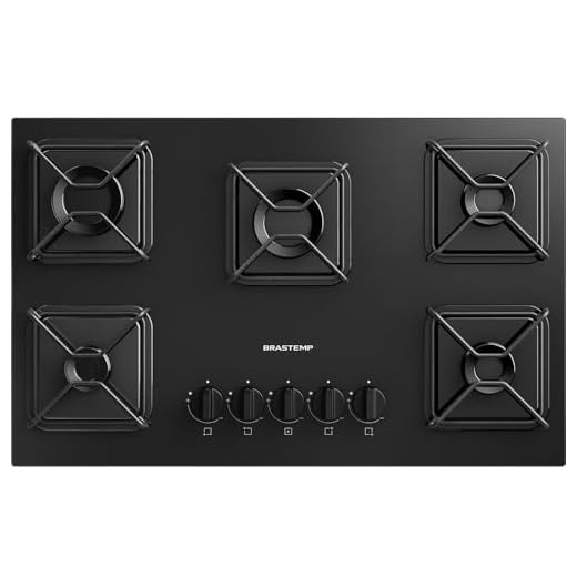 Brastemp Cooktop, Preto, 5 Bocas, Gás, GLP/GN, Chama Simmer, Mesa de Vidro, Ferro Aramado, 73x46x8,6 cm, Superautomático
