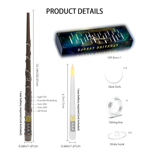 Image of Lezonic Flameless Floating Candles with Wand,20 Pcs Magic LED Hanging Taper Candles,Flickering Battery Operated Taper Candle with Wand Remote for Halloween Decorations