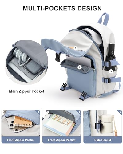 Image of coowoz School Bag Lightweight Casual Daypack College Laptop Backpack for Men Women Water Resistant Travel Rucksack for Sports High School Middle Bookbag for girls(Blue white)