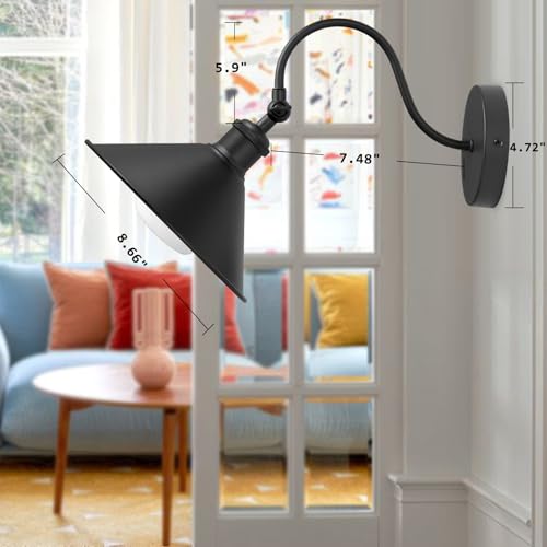 Image of Wireless Battery Operated Wall Sconce, Black Industrial Wall Lights Decor Set of 2, Vintage Rechargeable Magnetic Cordless Wall Lamp Fixture with Remote for Farmhouse Bedroom Living Room