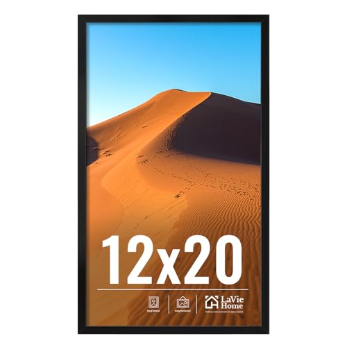 LaVie Home 12x20 Picture Frame for Wall Display, 12x20 Black Picture Frame with HD Plexiglas, 12 x 20 Poster Frame 1 Pack, Display Frame for Vertical or Horizontal, Classic Collection