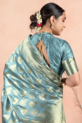 Image of Subham Saree for Woman Silk Cotton Kanjivaram | Soft Daily Wear Golden Zari Sari with Jacquard Blouse Piece