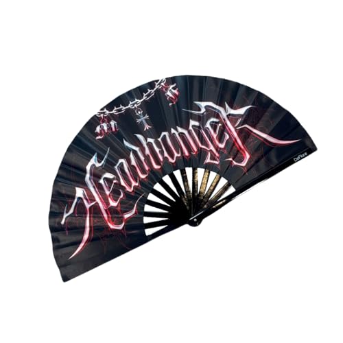 DeFlare | Chrome Y2K Rave Fan | Dark & Edgy Fan | Large Hand Fan | Festival Gear & Accessory | Rave Accessory | EDM Hand Fan | Festival Fans (Headbanger)