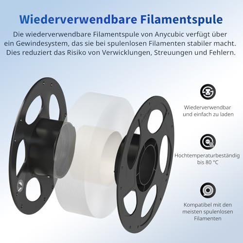 ANYCUBIC PLA Filament 1,75mm, Refill PLA und Spool Kit, 3D Drucker Filament PLA, Vakuumverpackung, Intelligente Identifikation, 2KG Schwarz Weiß – Bild 3
