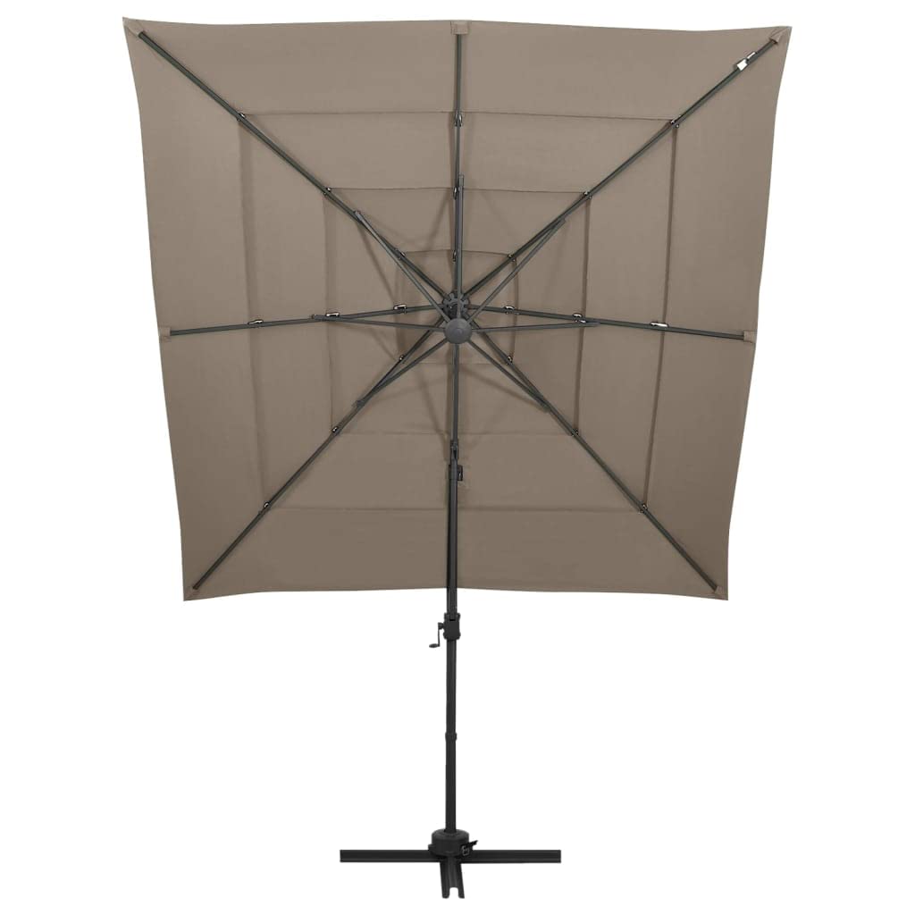 4-warstwowy parasol przeciwsłoneczny z aluminiowym masztem i korbą, 250 x 250 cm, duży parasol ogrodowy w kolorze taupe, 4-warstwowa, na taras, stabilna konstrukcja i praktyczny