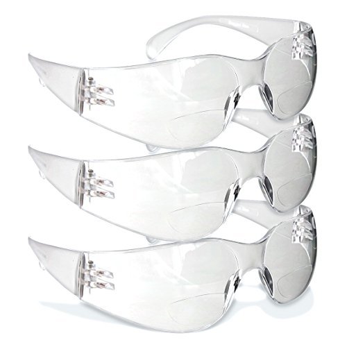 RUGGED BLUE - Bifocal Safety Glasses | Ansi Z87.1 Certified | Safety Glasses With Readers 2.0 | Scratch-Resistant Lenses | Impact-Resistant Eye Protection | Reading Goggles | 3 Pack - Clear Lens