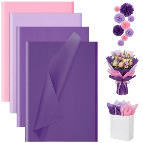 Image of 160 Sheets Purple Tissue Paper for Gift Bags 14 x 20 Inch | 4 Colors Soft Tissue Paper for Gift Wrapping DIY Crafts Weddings Birthdays First Day of School Decorations