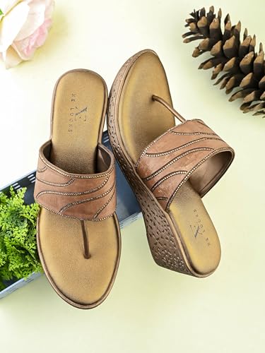 Image of XE Looks Wedge Thong Sandals for Women | Pleated Upper Strap with Subtle Rhinestone Detail | Cushioned Footbed & Slip-On Low Wedge Heel | Lightweight All-Day Comfort