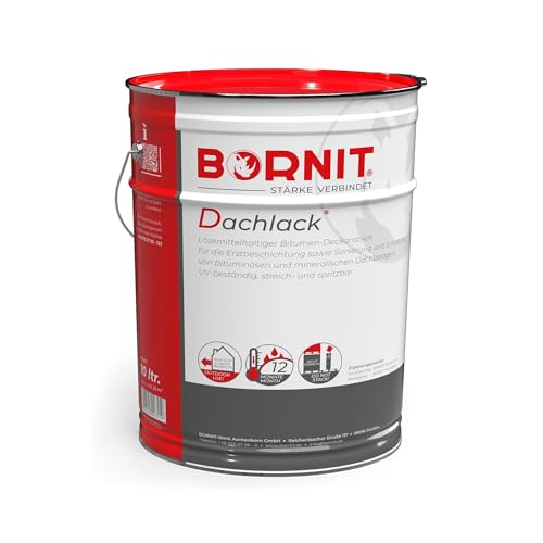 BORNIT Dachlack Dachabdichtung Bitumen Anstrich UV-beständig [streichen/spritzen] 10L lösemittelhaltiger Dachanstrich Dach Gartenhaus Haus Dachpappe Garage Flachdachabdichtung Carport Beton Vordach