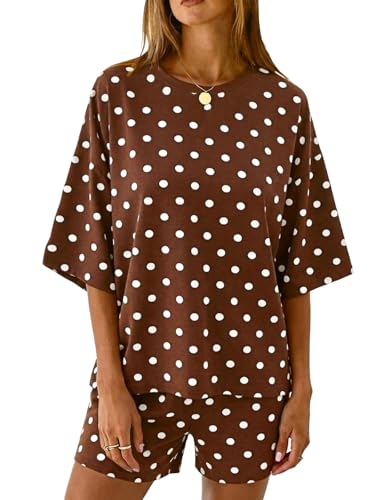 Image of Tankaneo Womens Pajama Sets 3 /4 Sleeve Oversized Tops & Loose Fit Shorts Lounge Set with Pockets Loungewear