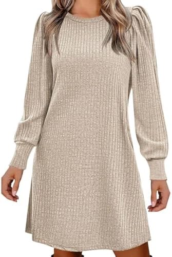 Dresses for Womens A-line Long Puff Cuffed Sleeve Casual Crew Nec...
