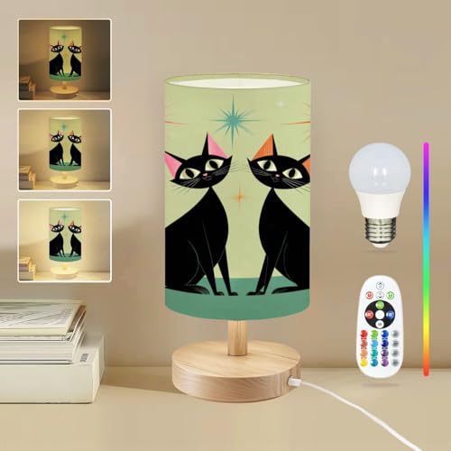 Round Table Lamp for Bedroom Whimsical Mid Century Style Cats